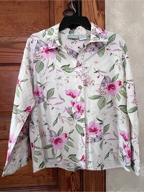 220 Hickory Women’s Button Down Floral Woodland Cottagecore Natural Fiber Blend